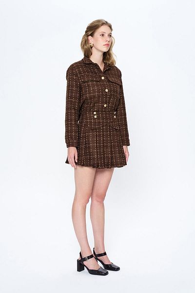 Quzu Brown Skirt - Button Detailed