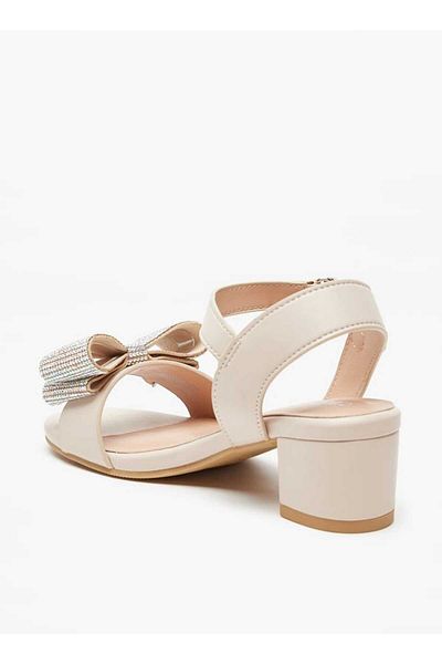 Celeste Girls' Embellished Bow Open Toe Sandals with Block Heels