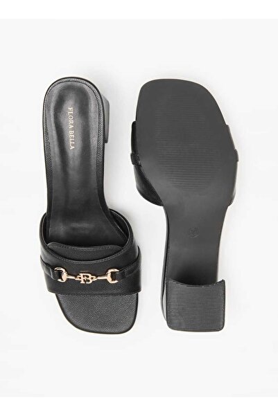 Flora Bella by Shoexpress Flora Bella Textured Slip-On Sandals with Block Heels and Buckle Accent