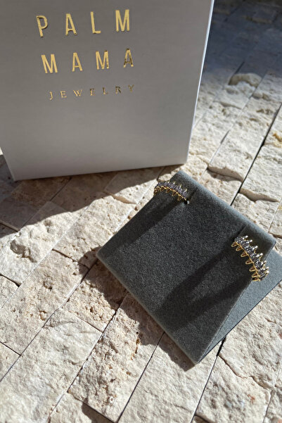 PALMMAMA Trend Minimal Çivi Taş Görünümlü Unisex Model Gold Çelik Klipsli Halka Küpe