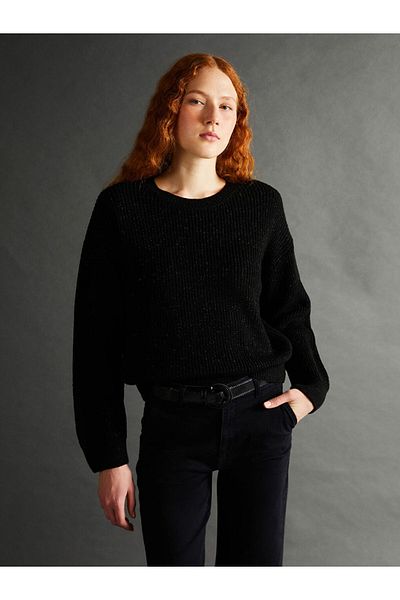 LC Waikiki Lcw Vision Black Crew Neck Shiny Look Women's Knitwear Sweater
