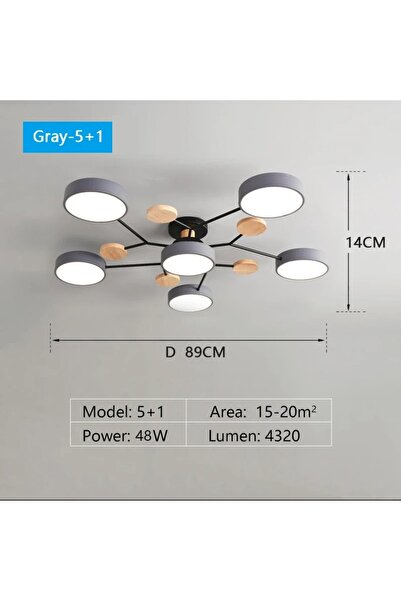 Choice ثريا LED رمادية بستة مصابيح بثلاثة ألوان مختلفة، مناسبة لغرف المعيشة و...
