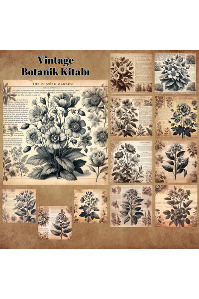 Pink Swan Craft كتاب نباتي عتيق - مجموعة ملصقات مخططة مكونة من 12 قطعة من سجل...