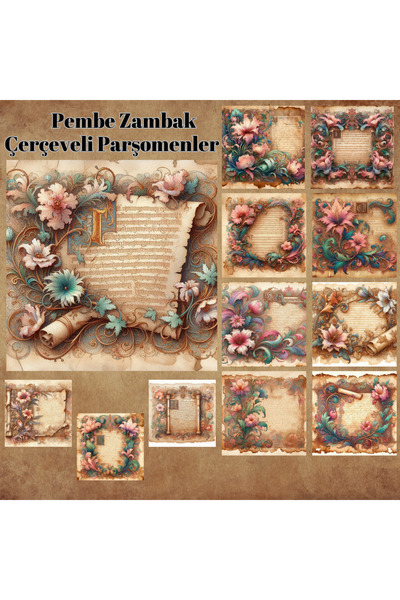 Pink Swan Craft Vintage ružičasti ljiljan u ramu - 12 komada set mat naljepni...