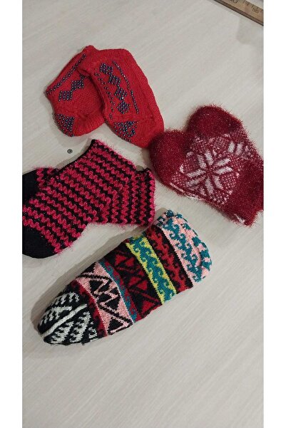 Papatyam 4 Adet El Örgüsü Beş Şiş/El İşi Patik/Çeyizlik Patik/Örgü/Ev Patiği/...