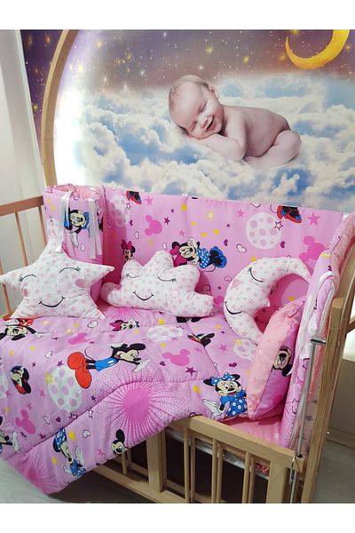 Baby Clime 60X120 Pink Mickey & Minnie Baby Sleeping Set - Without Mosquito Net (Excluding Mobile Crib)