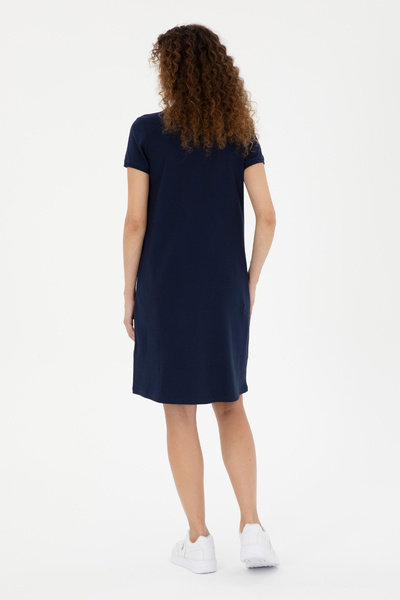 U.S. Polo Assn. Γυναικείο πλεκτό φόρεμα με γιακά πόλο Navy Blue Mini Size 50280038-VR033