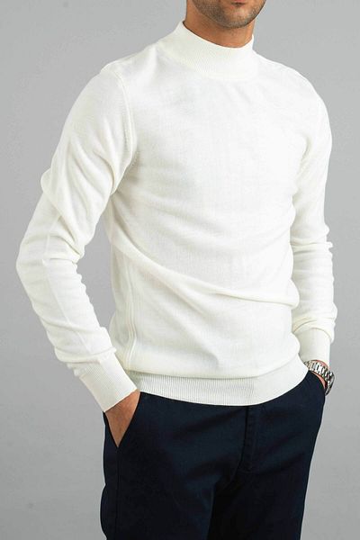 bombe Men's Slim Fit Half Turtleneck Cotton Half Turtleneck Sweatshirt Knitwear Sweater White