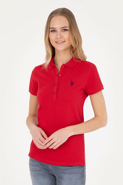 U.S. Polo Assn. Tricou roșu de bază cu gât polo pentru femei 50280057-vr171