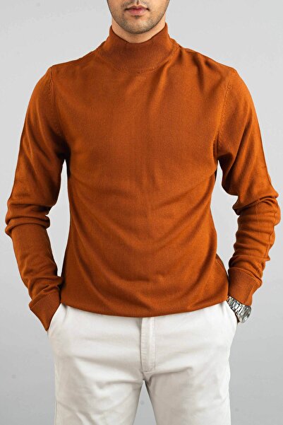 bombe Ανδρικό πλεκτό πουλόβερ με πλεκτό μισό ζιβάγκο από βαμβακερό μισό λαιμό