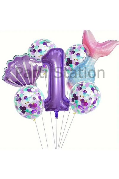 Parti Station Mermaid Concept 1 Year Old Balloon Set Purple Mermaid Mermaid Theme Birthday Foil Balloon Set