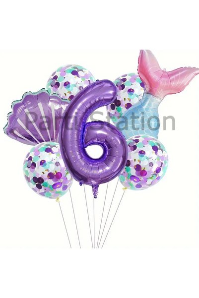 Parti Station Mermaid Concept 6 Years Old Balloon Set Purple Mermaid Mermaid ...