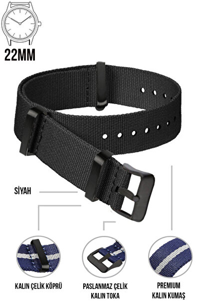 COBRA 22mm Fossil-Welder-Casio-Seiko-Omega-Armani Saat Uyumlu Nato Tekstil Ku...