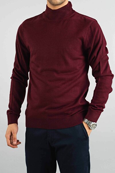 bombe Pánská Slim Fit Poloviční rolák Bavlna Poloviční výstřih Mikina Pletený svetr Claret Red