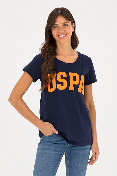U.S. Polo Assn. Tricou de bază cu decolteu pentru femei, albastru bleumarin 50280036-VR033