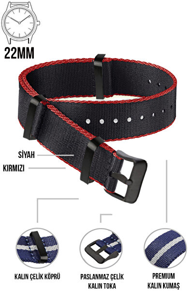 COBRA 22mm Fossil-Welder-Casio-Seiko-Omega-Armani Saat Uyumlu Nato Tekstil Ku...