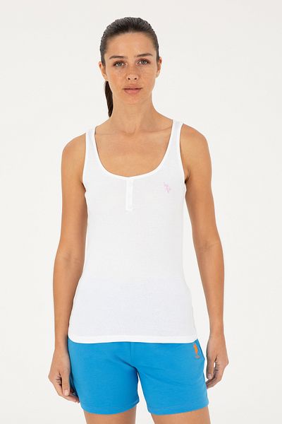 U.S. Polo Assn. Γυναικείο λευκό αμάνικο μπλουζάκι με λαιμόκοψη Basic 50280059 -vr013