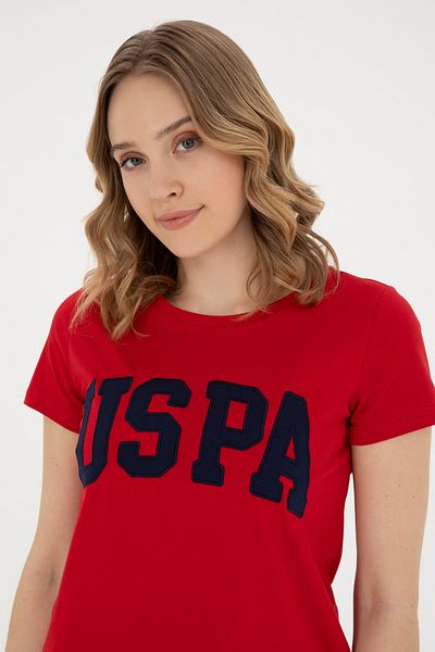 U.S. Polo Assn. Tricou de bază roșu cu decolteu pentru femei 50280036 -VR171