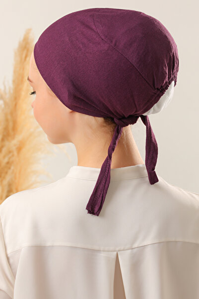 Melodi Scarf Women's Hijab Seamless Set Bonnet Purple 3 Pieces Tied Combed Cotton Bonnet