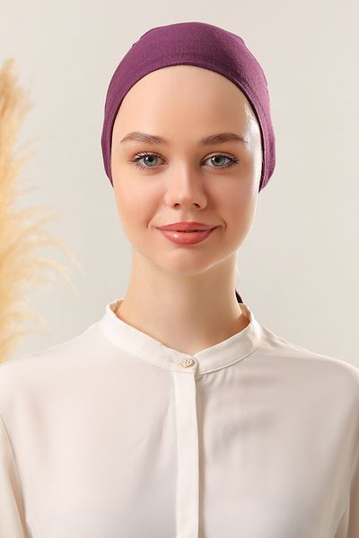 Melodi Scarf Set de damă Hijab fără cusături Bone Violet 3 buc Bone din bumbac pieptănat cu cravată