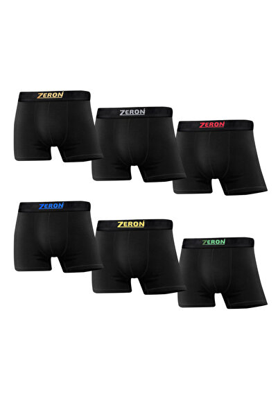 ZERON Erkek Pamuklu Likralı Siyah Boxer 6'LI Premium