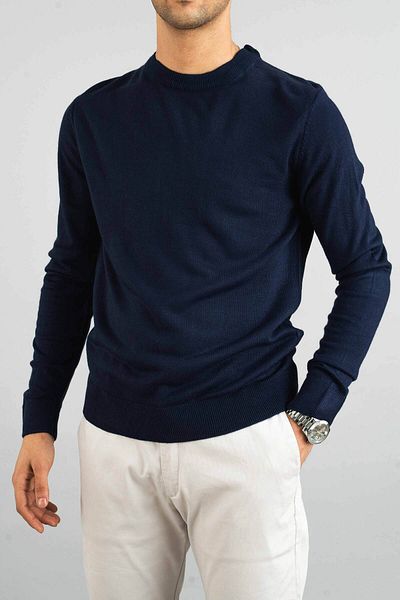 bombe Pánská námořnická modrá Slim Fit rolák Bavlněná vysoká mikina Pletený svetr