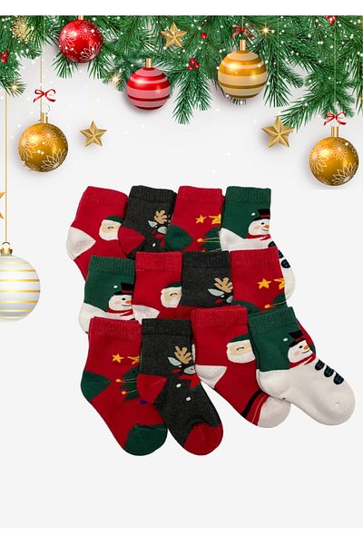 YAADE CHRISTMAS PATTERNED TOWEL 12 PAIRS OF CHILDREN'S SOCKS