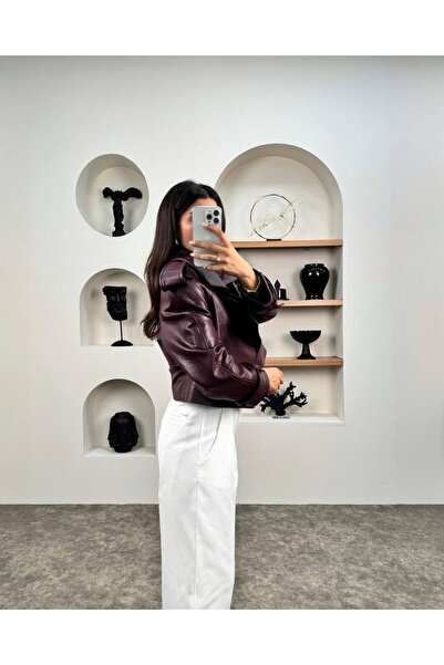 maf collection γυναικείο δερμάτινο μπουφάν με βάτες με εσωτερική επένδυση