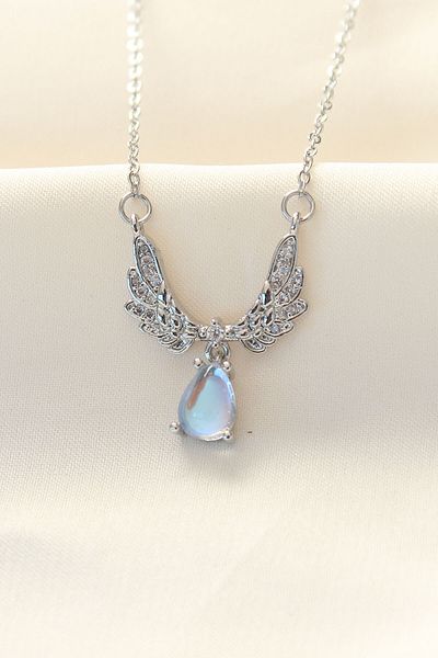 Skygo 316L Chain Steel Zircon Jewelled Silver Color Winged Drop Necklace - Tj-Bko8488