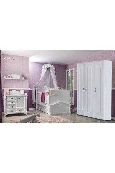 Bubuhome Helen Büyüyebilen Beşikli Bebek Odası Takımı ( 3 Kapaklı Dolap Büyüy...