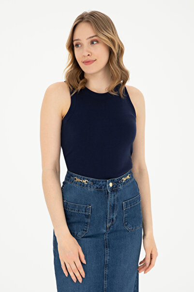 U.S. Polo Assn. Women's Navy Blue Crew Neck Sleeveless Basic T-Shirt 50280072 -Vr033