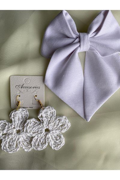 öyküsh collection White Ribbon Roles and Earrings Set