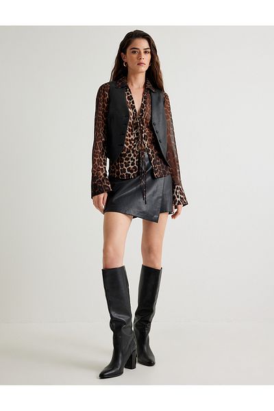 Koton Buttoned V-Neck Faux Leather Vest