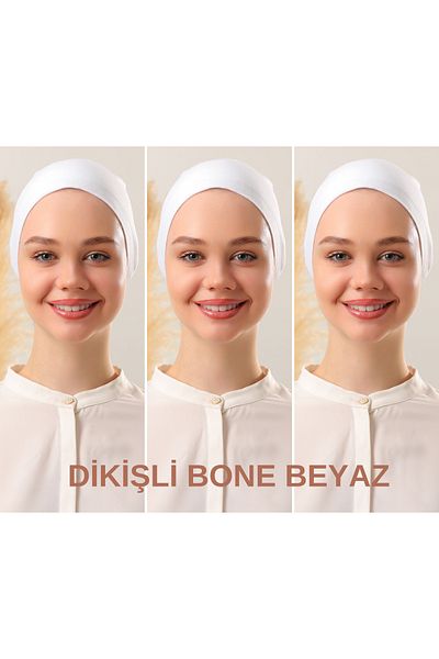 Melodi Scarf White Hijab Stitched Women's Set - 3 Pieces Tied Bonnet Combed Cotton