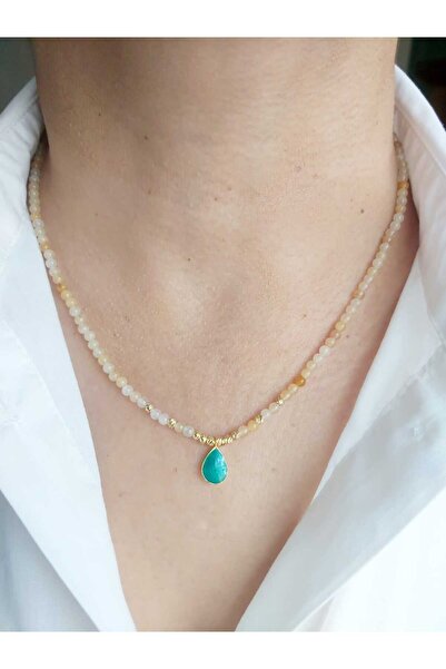 DEVİ fashion قلادة من الحجر الطبيعي باللون الفيروزي
