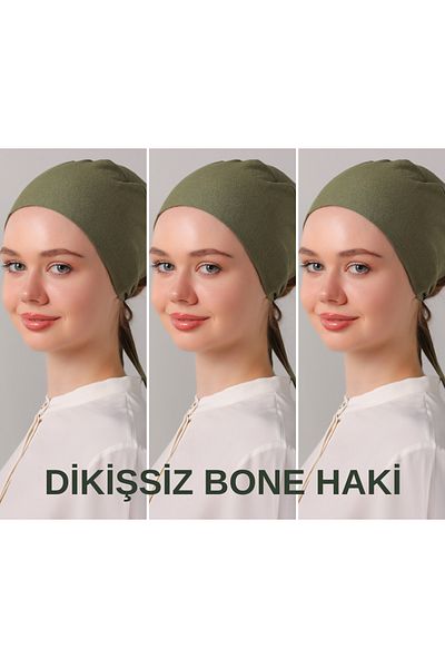Melodi Scarf Γυναικείο Hijab Seamless Set Bone Khaki 3 τμχ Δεμένο χτενισμένο βαμβακερό καπό