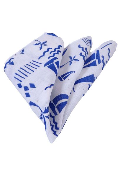 Exve Exclusive Blue Sailor Printed Linen Collar Handkerchief on White