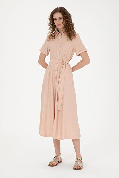 U.S. Polo Assn. فستان نسائي منسوج بياقة بولو سلمون 50280549 -VR047