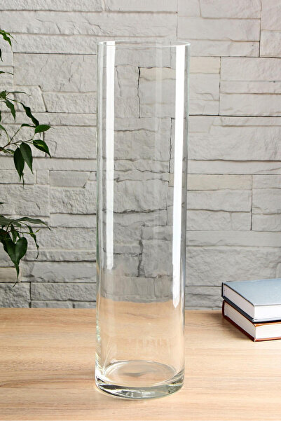Paşa Cam Vasă cilindrică din sticlă 12 cm lățime 30 cm înălțime bază groasă tăiată din sticlă groasă