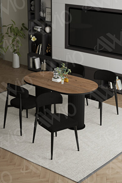 AVVİO Norm Bohem Ayak Siyah Polo Sandalye 80x140 Mutfak Masa Sandalye Takımı