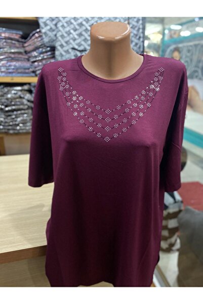 TCR Kadın Likralı Taşlı Kısa Kol Penye Bluz