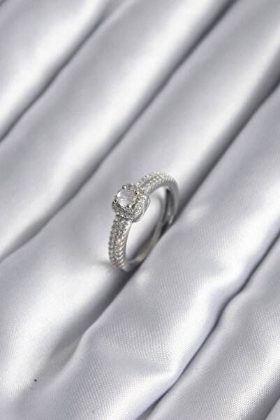 Marsilyan خاتم نسائي من النحاس الفضي اللون بحجر الزركون