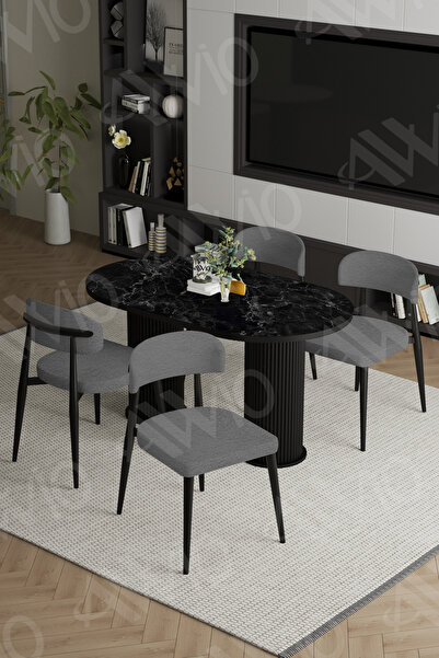 AVVİO Sophia Bohem Ayak Siyah Polo Sandalye 80x140 Mutfak Masa Sandalye Takımı