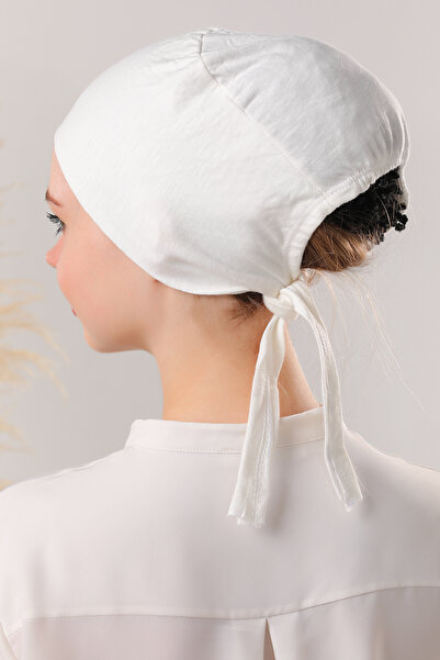 Melodi Scarf Women's Hijab Seamless Set Bonnet Ecru 5 Pieces Tied Combed Cotton Bonnet