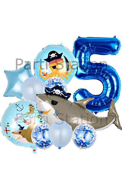 Parti Station Pirate Shark Concept 5 Years Old Balloon Set Pirate Shark Theme Birthday Foil Balloon Set