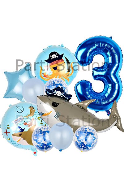 Parti Station Pirate Shark Concept 3 Years Old Balloon Set Pirate Shark Theme Birthday Foil Balloon Set