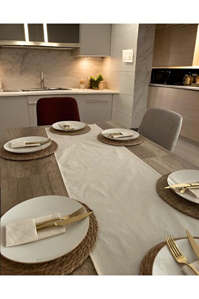 Cedi Runner Masa Örtüsü Organik Kırık Beyaz Keten Runner 40 X 150 Cm Runner & Amerikan Servisi