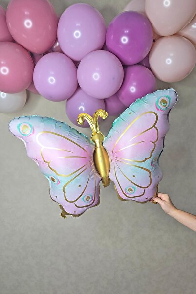 PEKSHOP Retro Kelebek Gold Detaylı Retro Renk Kelebek Folyo Balon Büyük Boy