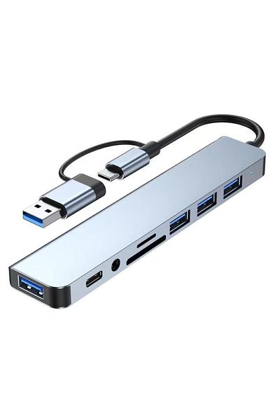 Choice موزع USB 8 منافذ 8 في 2 مع قارئ بطاقات مقسم، منفذ USB C، قارئ بطاقات مقسم USB 3.0 SD/TF، Docki