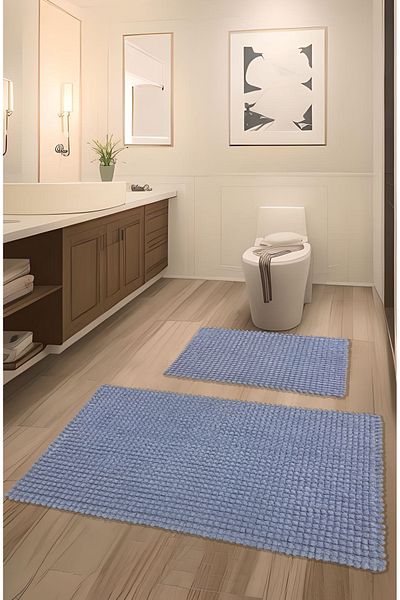 FeelHome Pamukkale Soft, Super Absorbent 2 τεμαχίων 100% βαμβακερό σετ χαλάκι μπάνιου Ultra Luxury Μπλε
